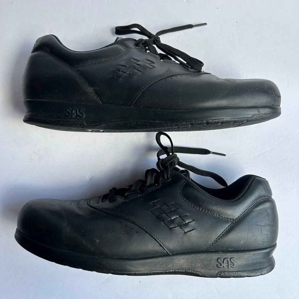 SAS Time Out Walking Shoes Mens 9.5 M Black Leather TriPad Comfort Sneakers Lace